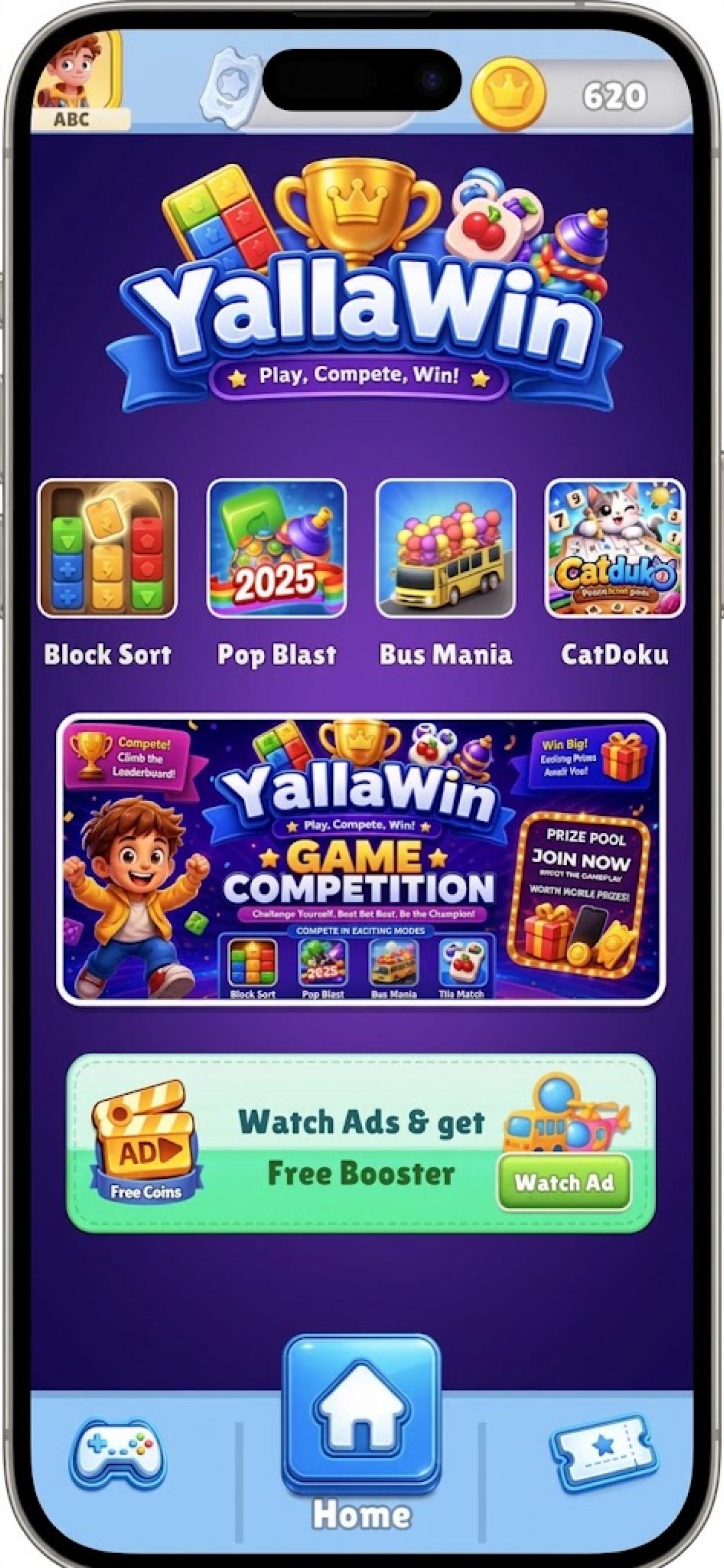 YallaWin home screen